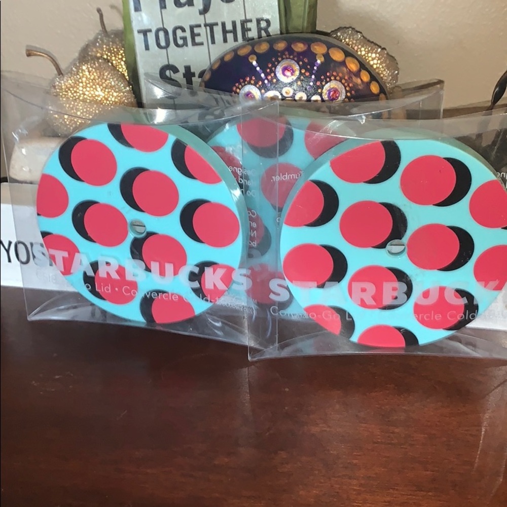 Starbucks all replacement lid teal & red circles NWT